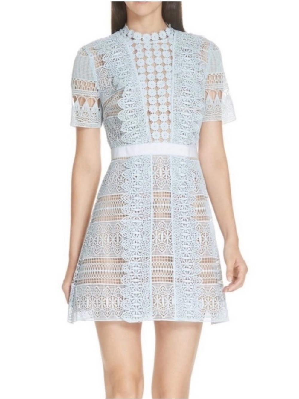 Self-Portrait Light Blue Lace Mini Dress